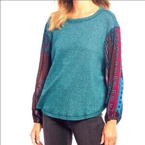 For the Republic thermal balloon patchwork sleeves top L
